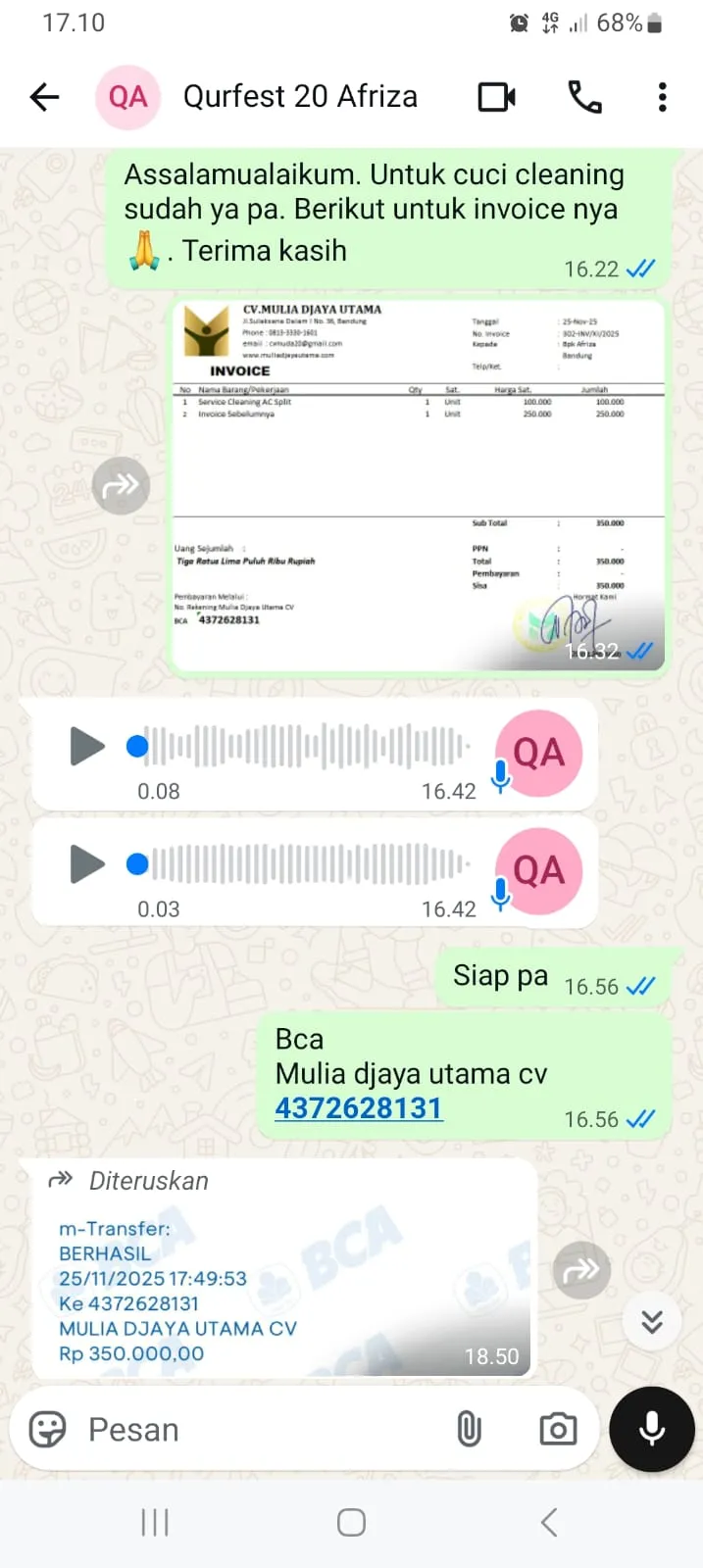 Testimoni WA pelayanan cepat